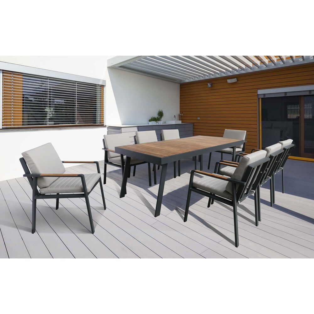 Armen Living Nofi Outdoor Dining Chair with Taupe Cushion in Charcoal and Teak &#40;Set of 2&#41;, , large