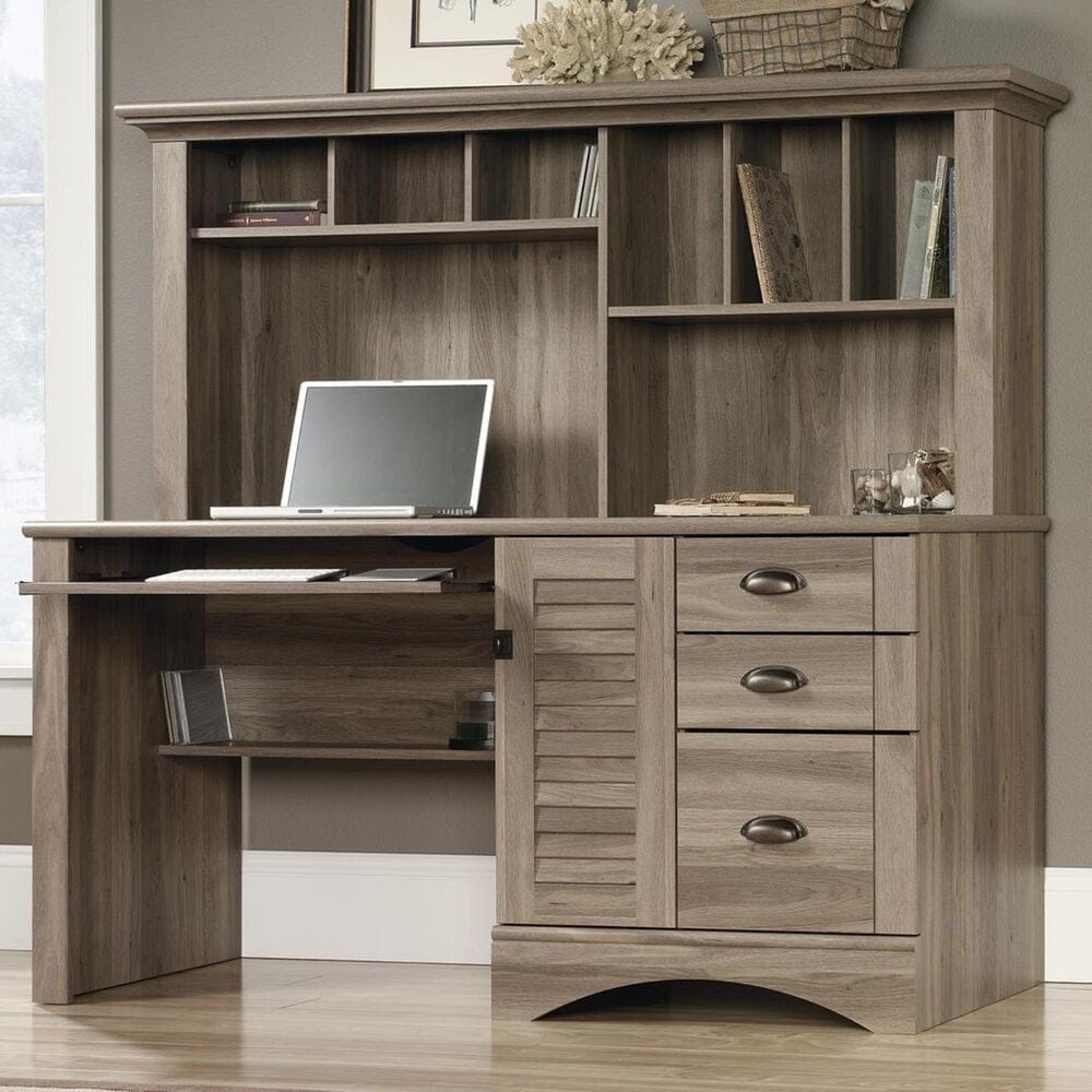 Sauder Harbor View Computer Desk with Hutch in Salt Oak, , large
