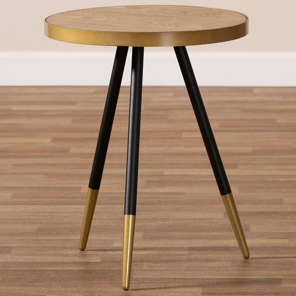 Baxton Studio Lauro End Table in Walnut with Black and Gold, , large