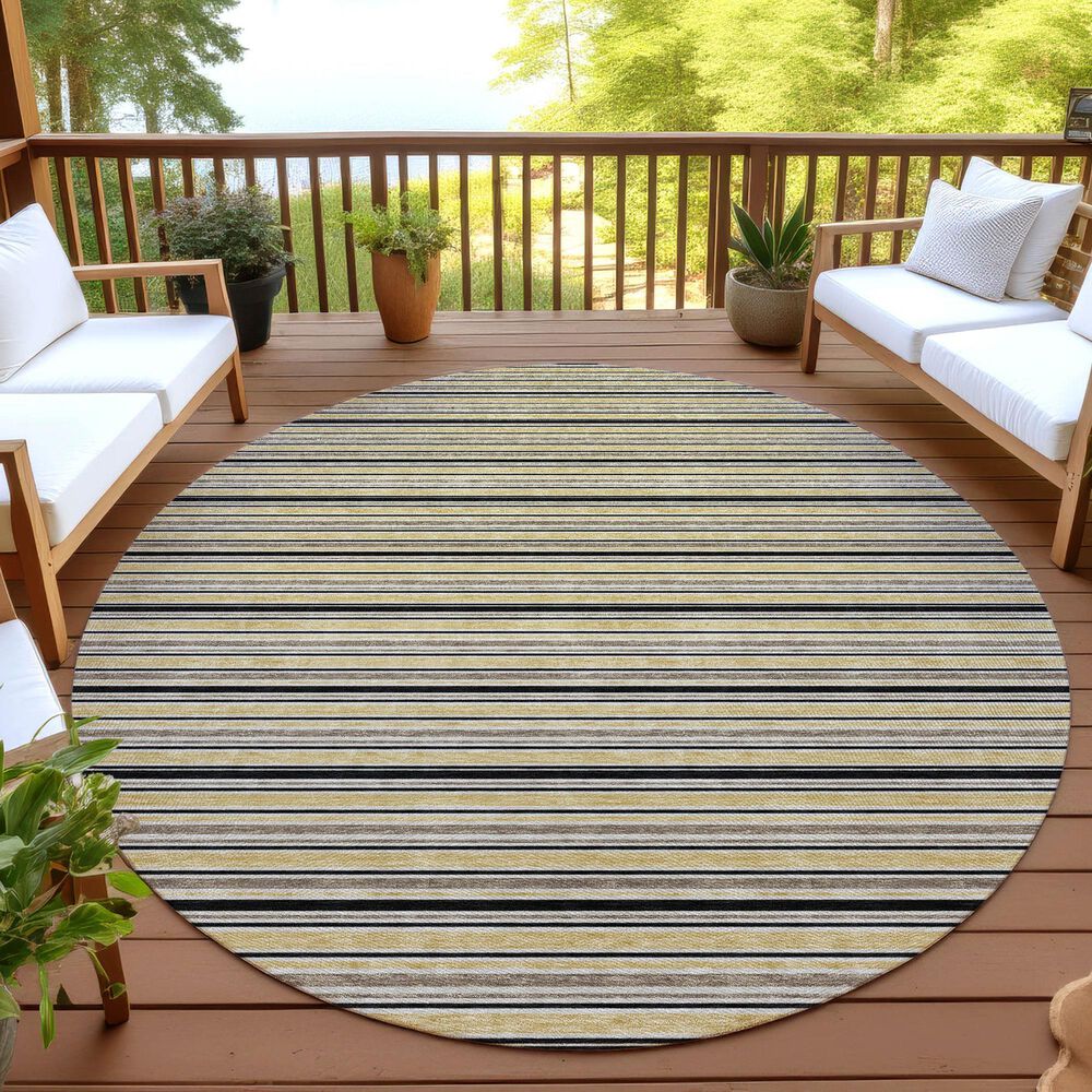 Dalyn Rug Company Soft Essentials Striped Honey 8' Round Indoor/Outdoor Area Rug, , large