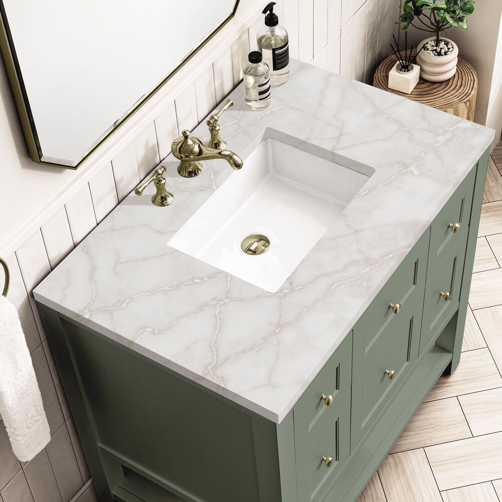 James Martin Vanities Breckenridge 36&quot; Single Bathroom Vanity in Smokey Celadon with 3 cm Victorian Silver Quartz Top and Rectangular Sink, , large