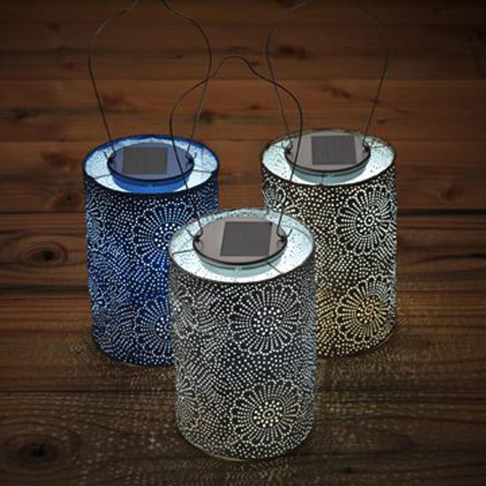 Allsop Soji Stella Cylinder Floral Solar Lantern in Bronze, , large