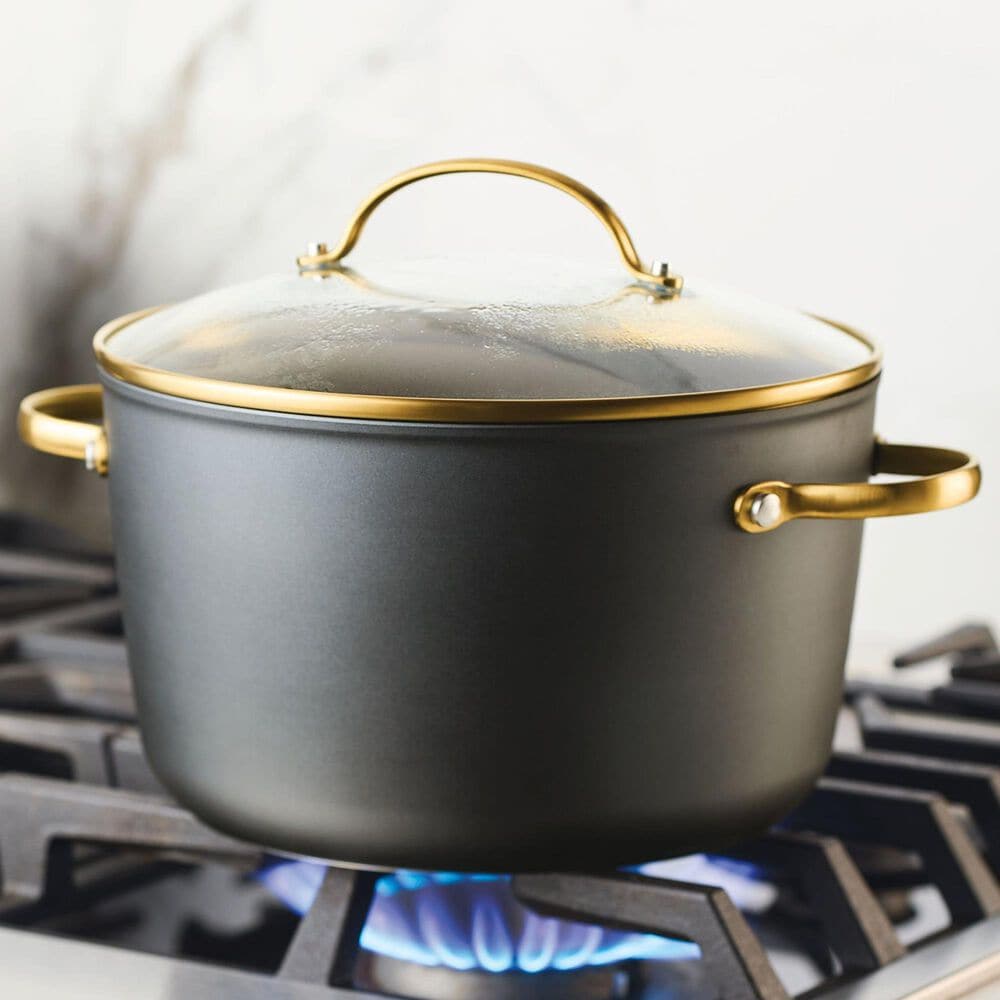 Faber Forged Induction 6-Quart Ceramic Nonstick Stockpot with Lid in Black and Gold, , large