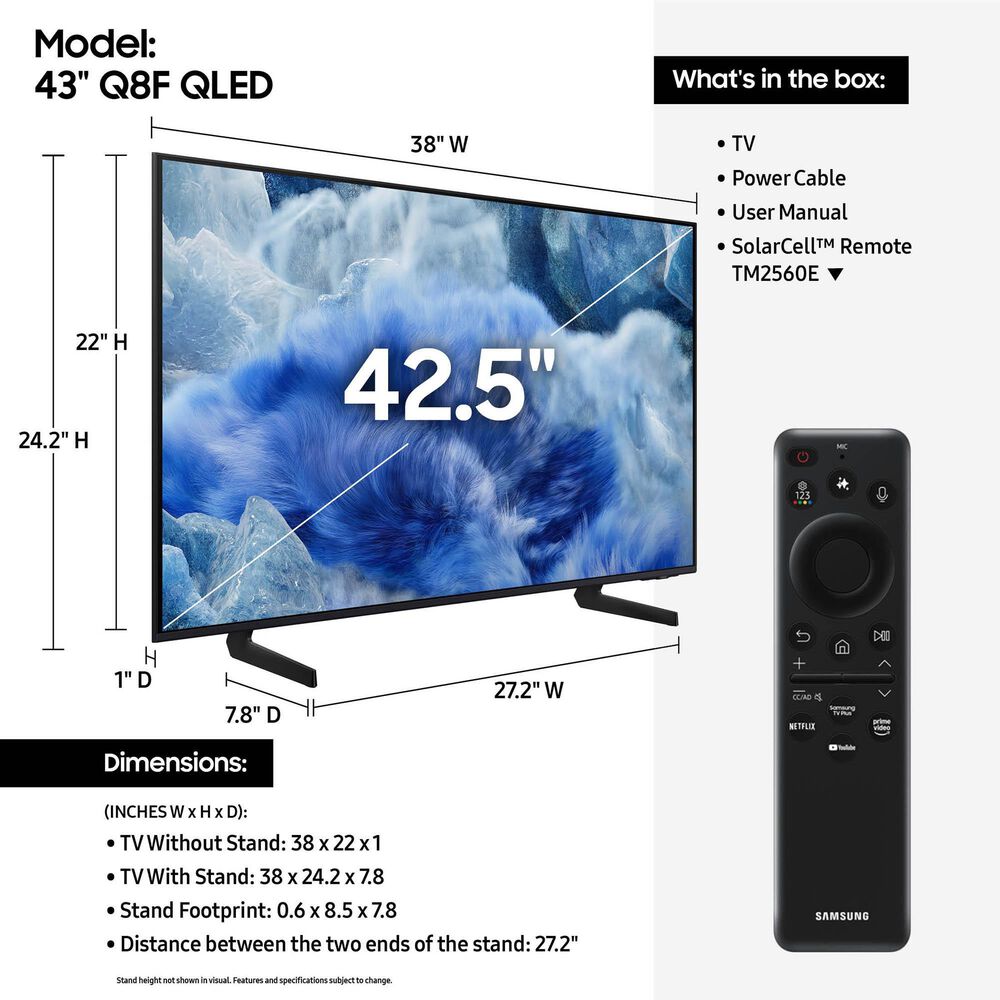 Samsung 43&quot; Class Q8F QLED 4K Vision AI in Black - Smart TV, , large