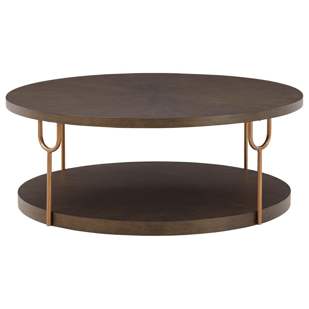 Signature Design by Ashley Brazburn Round Cocktail Table in Dark Brown and Gold, , large