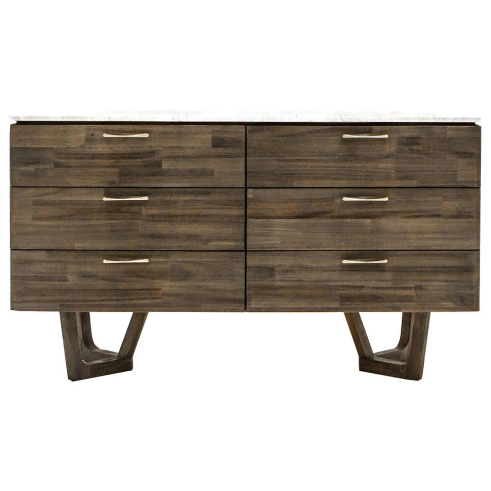 LH Imports Aura 6 Drawer Chest with White Marble Top in Gray Mix Distressed, , large