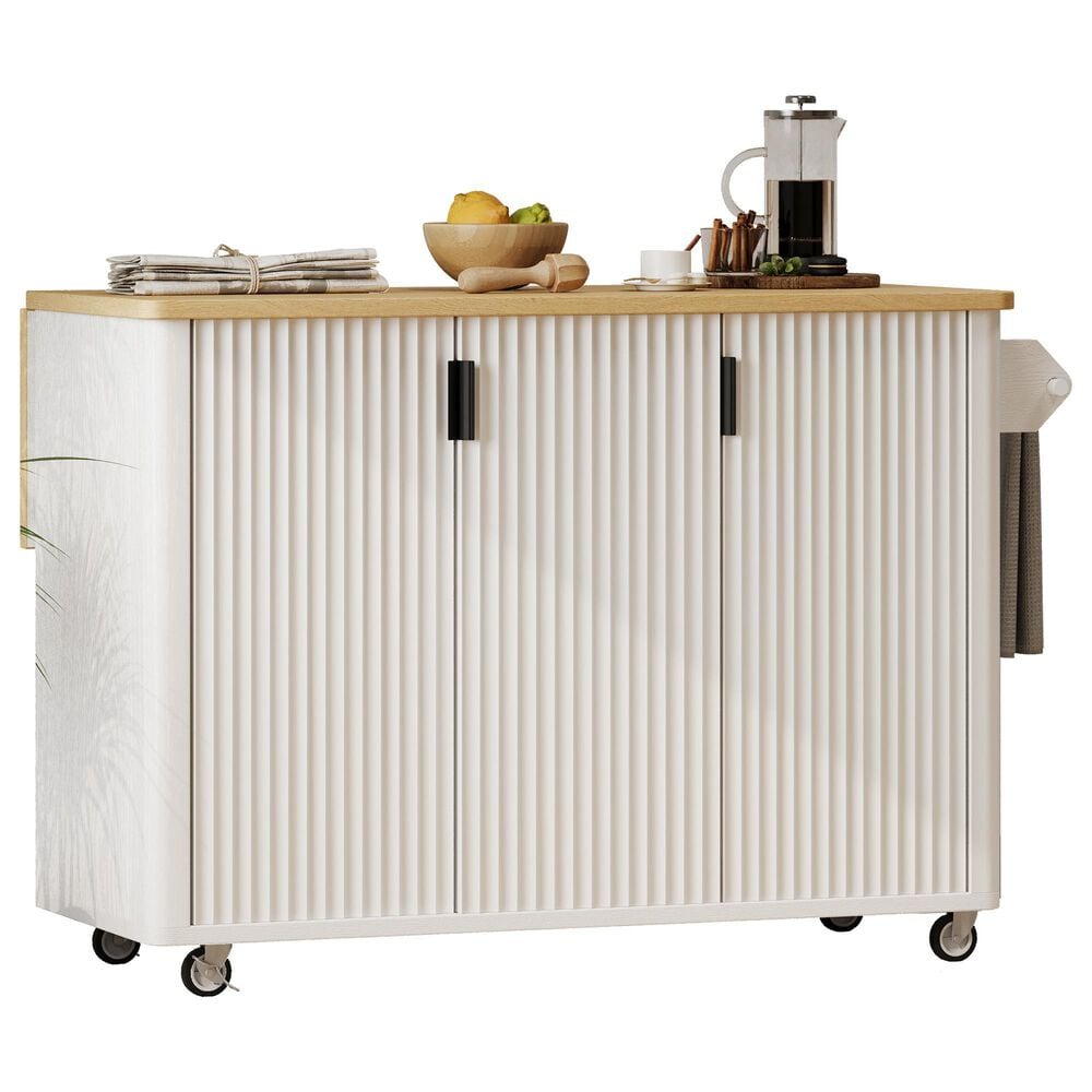 HOMLUX 51" Kitchen Island with Drop Leaf in White Ash, , large