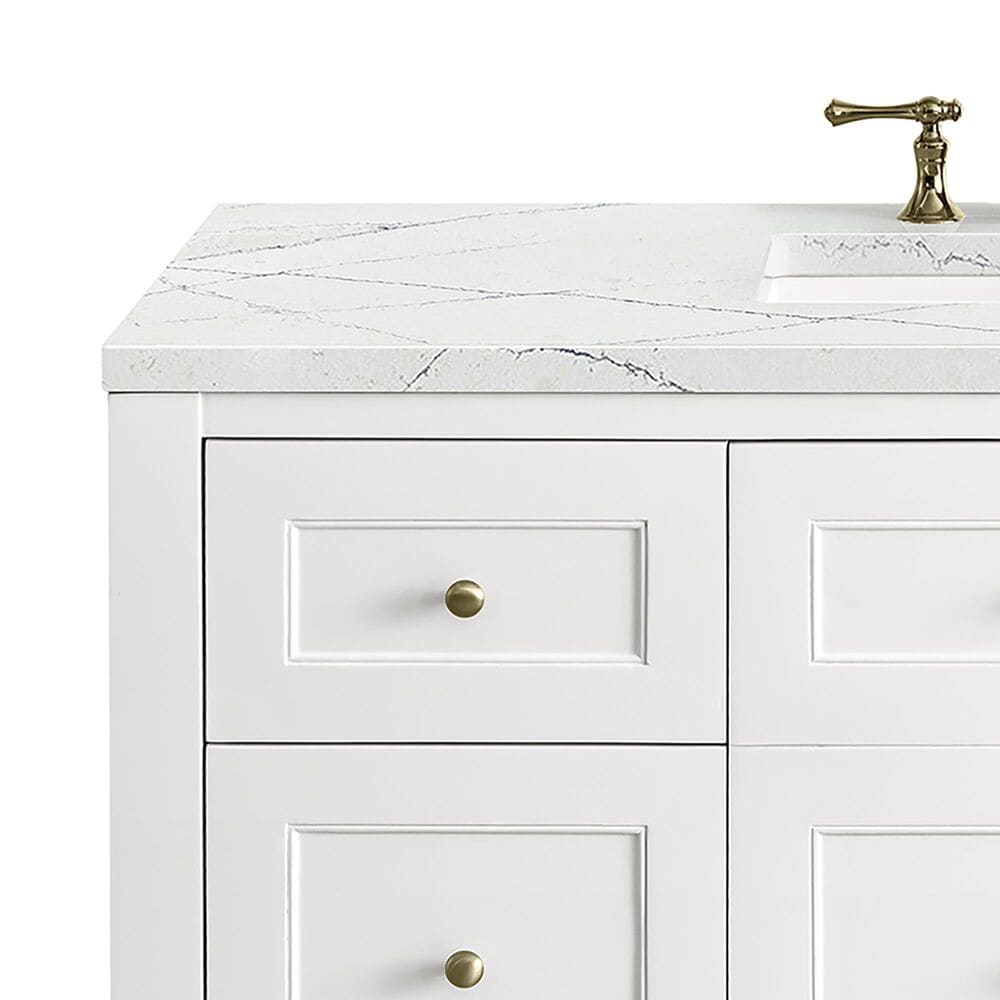 James Martin Breckenridge 48&quot; Single Bathroom Vanity in Bright White with 3 cm Carrara White Marble Top and Rectangular Sink, , large
