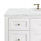James Martin Breckenridge 48" Single Bathroom Vanity in Bright White with 3 cm Carrara White Marble Top and Rectangular Sink, , large