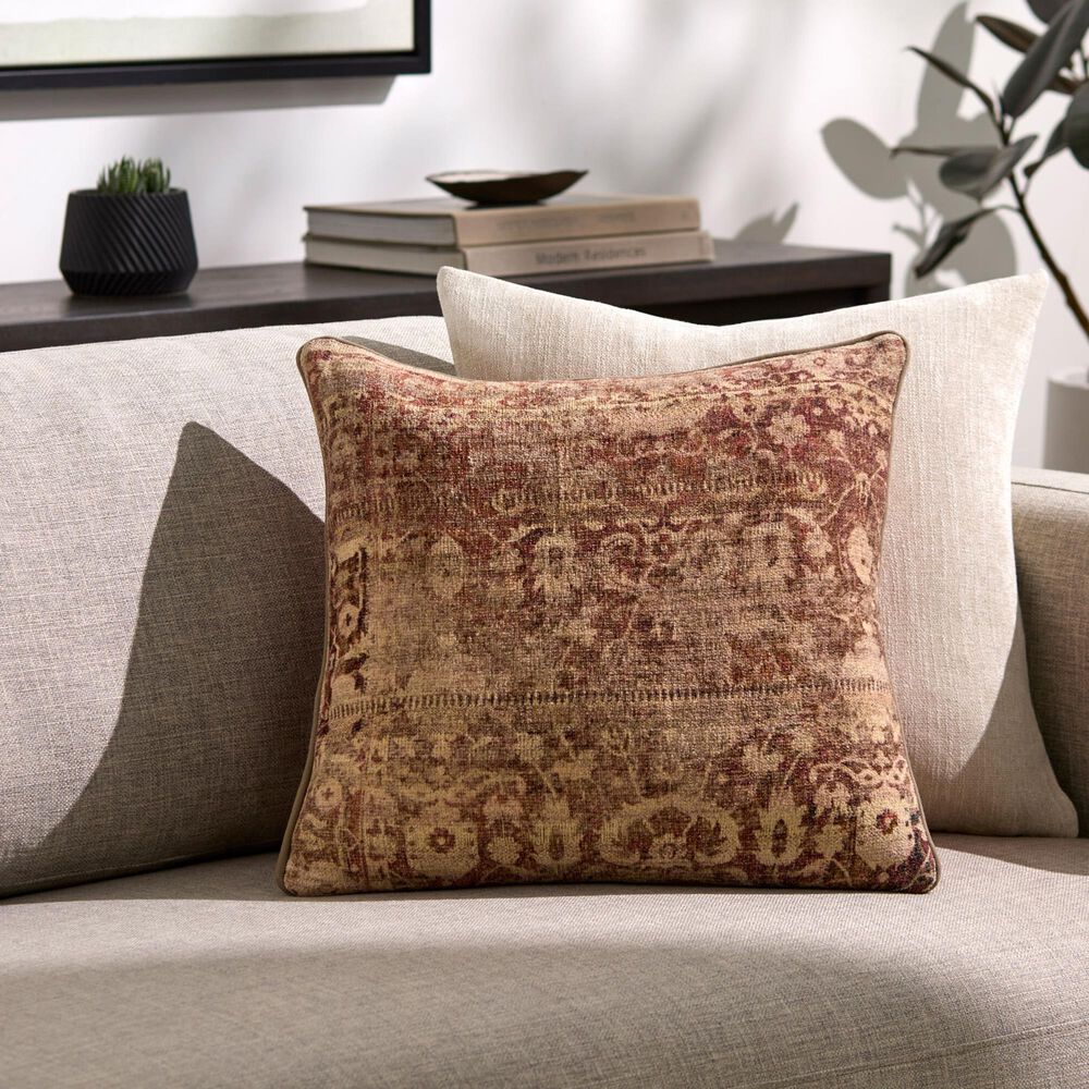 Surya Nelly 20&quot; Square Throw Pillow in Light Wood, Camel, Natural, Clay, Pearl and Brick, , large