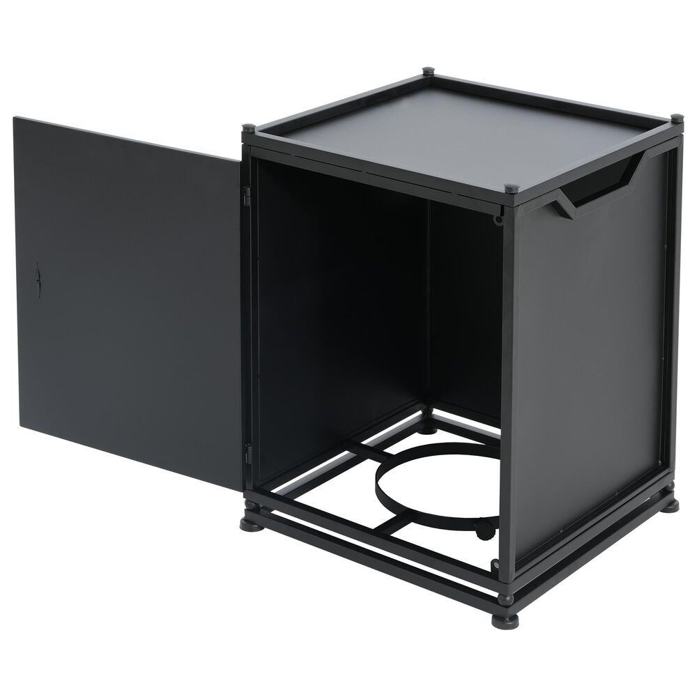 Hearth and Haven Outdoor Metal Tank Holder Side Table with Door in Matte Black, , large