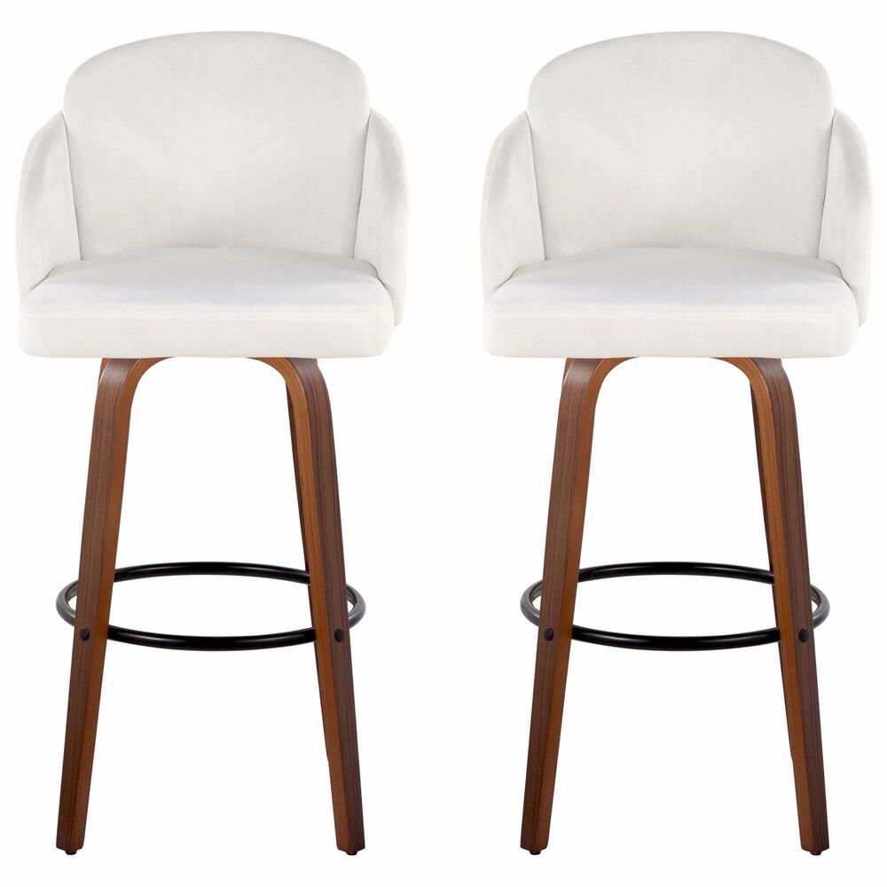 LumiSource Dahlia Swivel Bar Stool with Cream Upholstery in Walnut and Black (Set of 2), , large