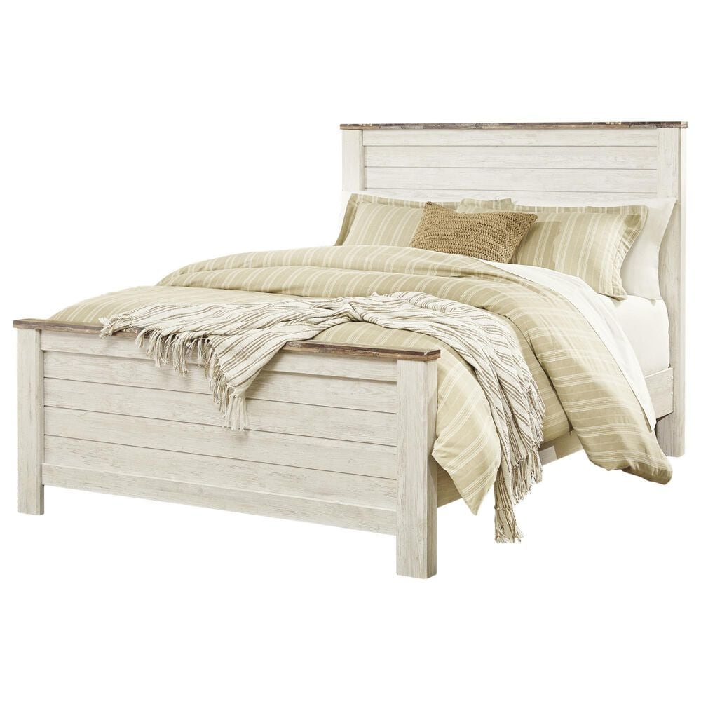 Ashley Willowton 3 Piece Queen Bedroom Set in Whitewash with Panel Bed and 2 Nightstands, , large