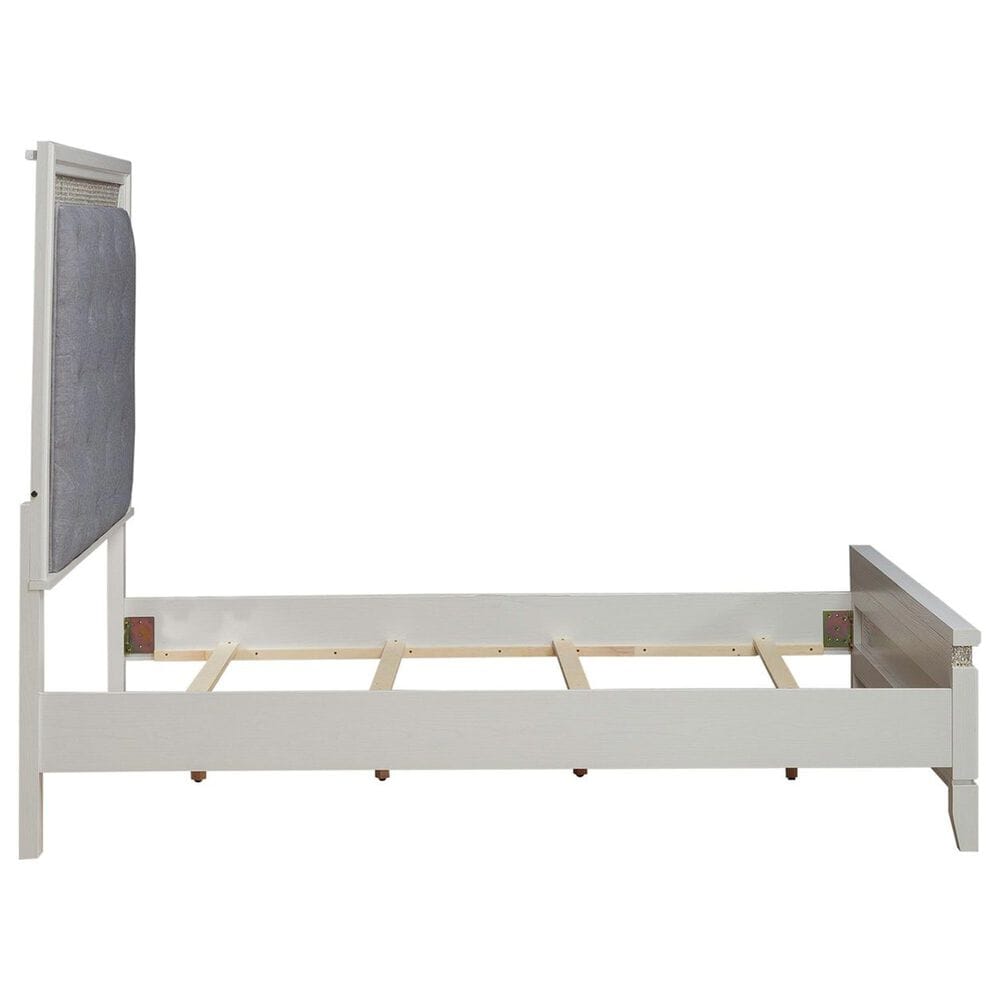 Belle Furnishings Reflections 4-Piece Queen Upholstered Bedroom Set in Pearl White and Rhinestone, , large