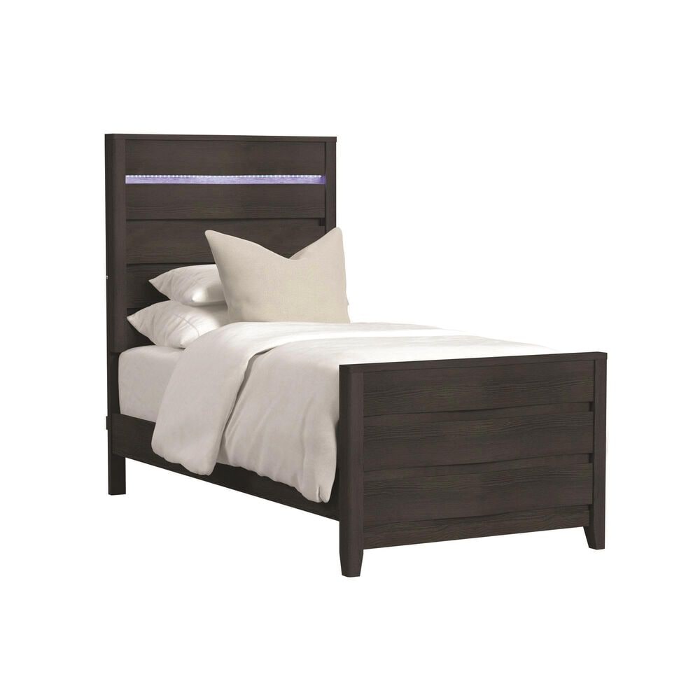 Mayberry Hill Tobias Twin Panel Bed with LED in Black, , large