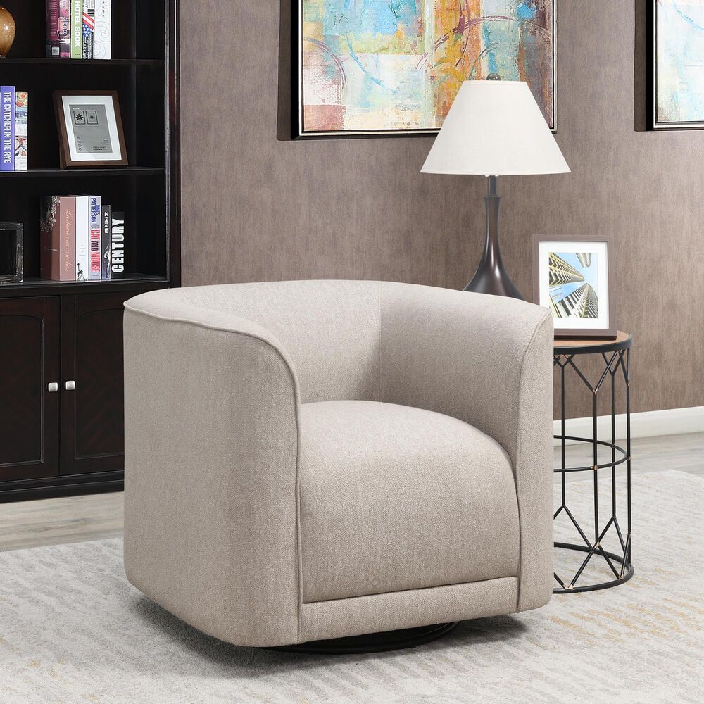 Emerald Home Furnishings Whirlaway Swivel Accent Chair in Beige, , large