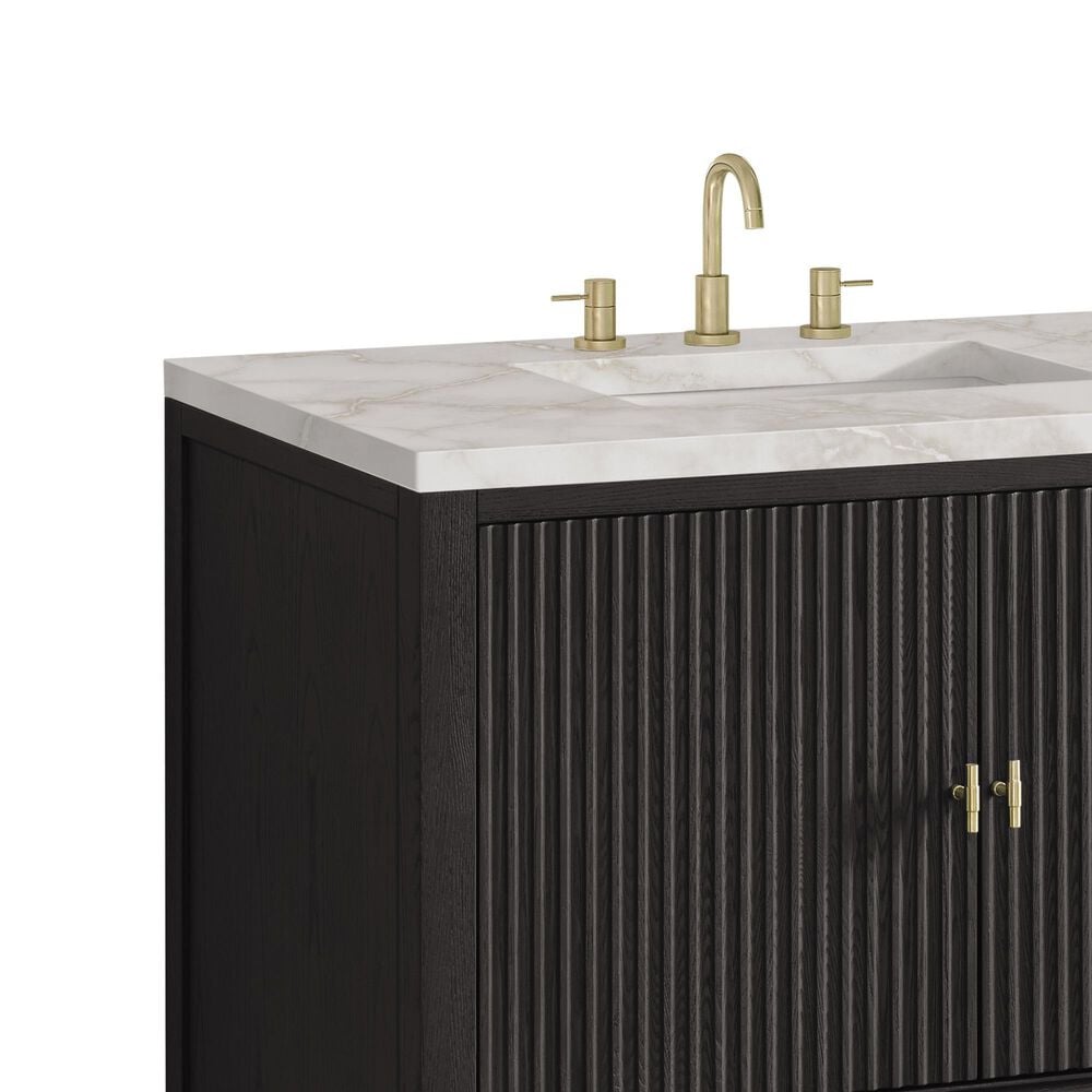 James Martin Vanities Myrrin 36&quot; Vanity in Carbon Oak with 3 cm Victorian Silver Quartz Top, , large