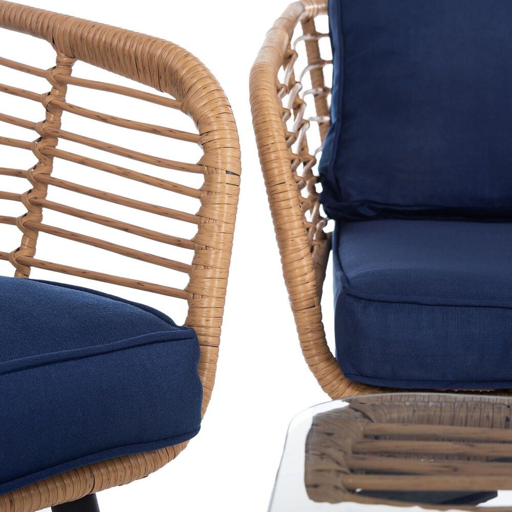 Safavieh Henderson 4-Piece Patio Living Set with Navy Cushion in Natural and Black, , large