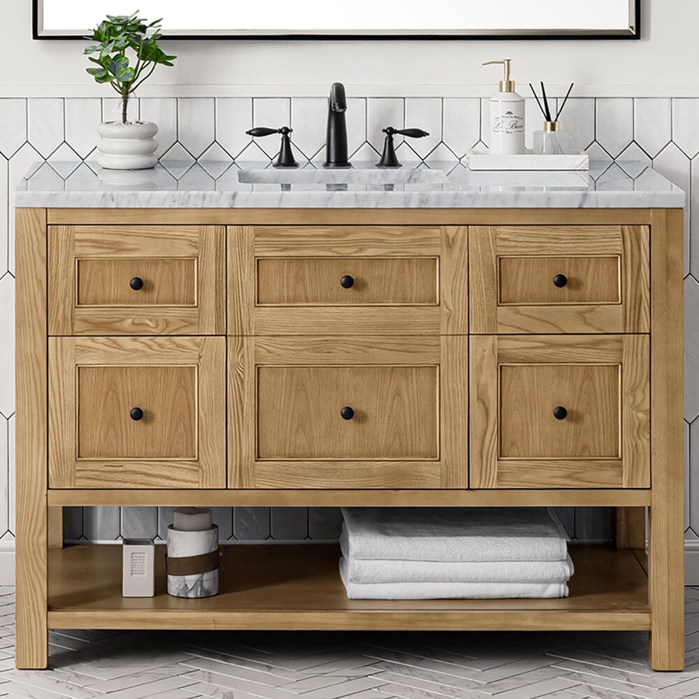 James Martin Vanities Breckenridge 48&quot; Single Bathroom Vanity in Light Natural Oak with 3 cm Carrara White Marble Top and Rectangular Sink, , large