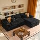 HOMLUX 112" Modern Sectional Sofa with Curved Armrests in Black, , large