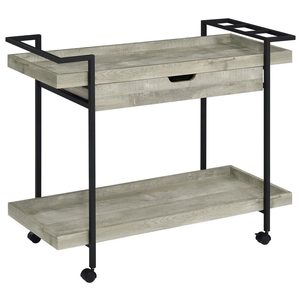Pacific Landing Ventura Storage Bar Cart in Grey Driftwood and Black, , large