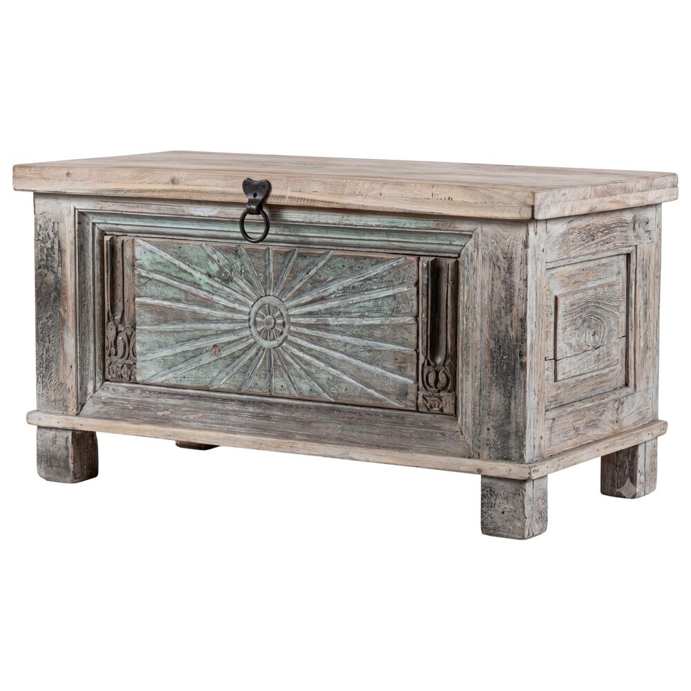 Jaipur Home One of a Kind Old World Treasure Storage Trunk in weathered Grey and Natural, , large