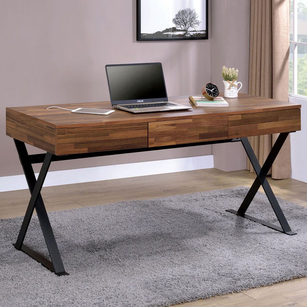 Furniture of America Krause Writing Desk in Oak and Black, , large