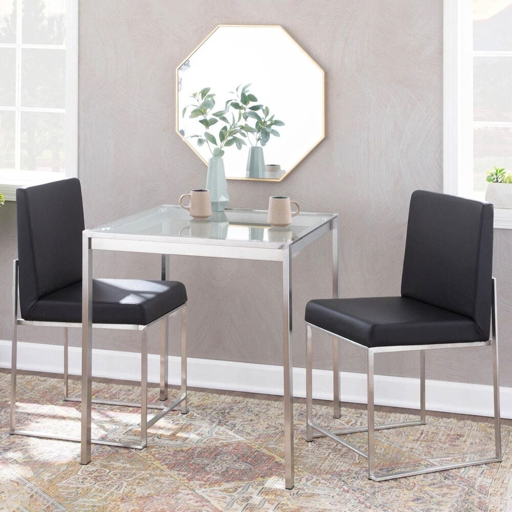 Lumisource Fuji Side Chair with Black Faux Leather Cushion in Brushed Stainless Steel &#40;Set of 2&#41;, , large