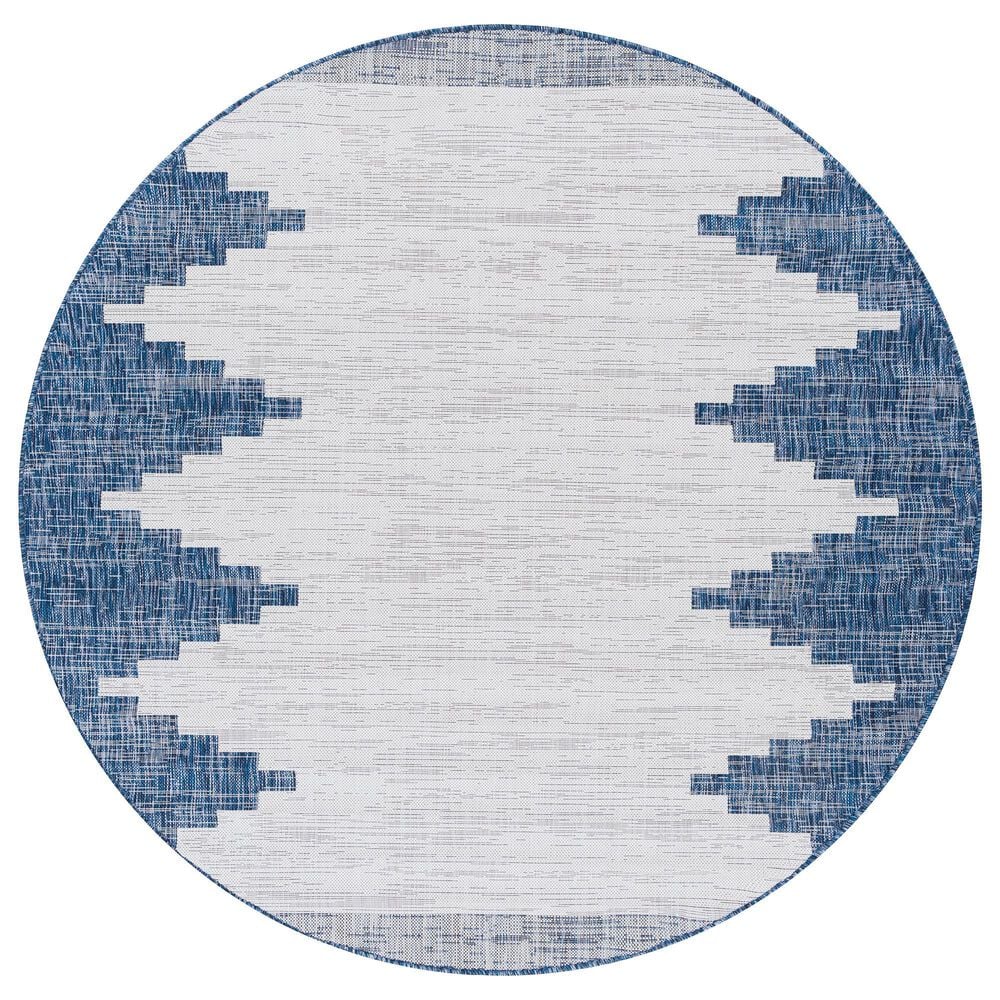 Surya Eagean EAG-2355 Dark Blue, Off-White, Navy and Pale Blue 6&#39;7&quot; Round Indoor/Outdoor Area Rug, , large