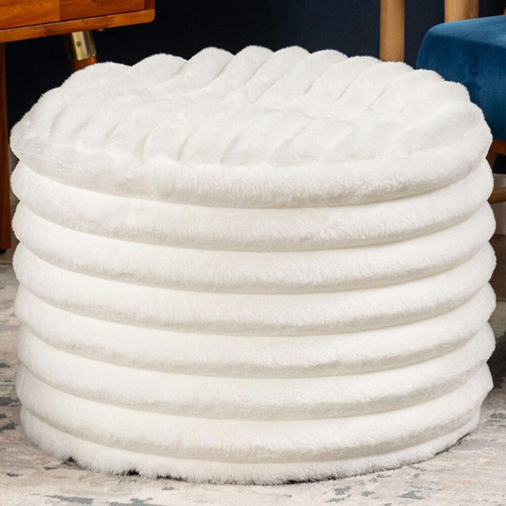 Jaxx Paran Round Ottoman in Mondo White, , large