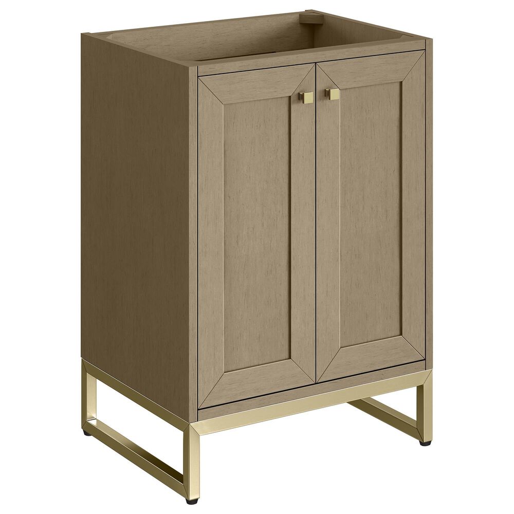 James Martin Vanities Chianti 24" Single Bathroom Vanity in Walnut Whisper and Champagne Brass with 2 cm White Glossy Composite Stone Top and Rectangular Sink, , large