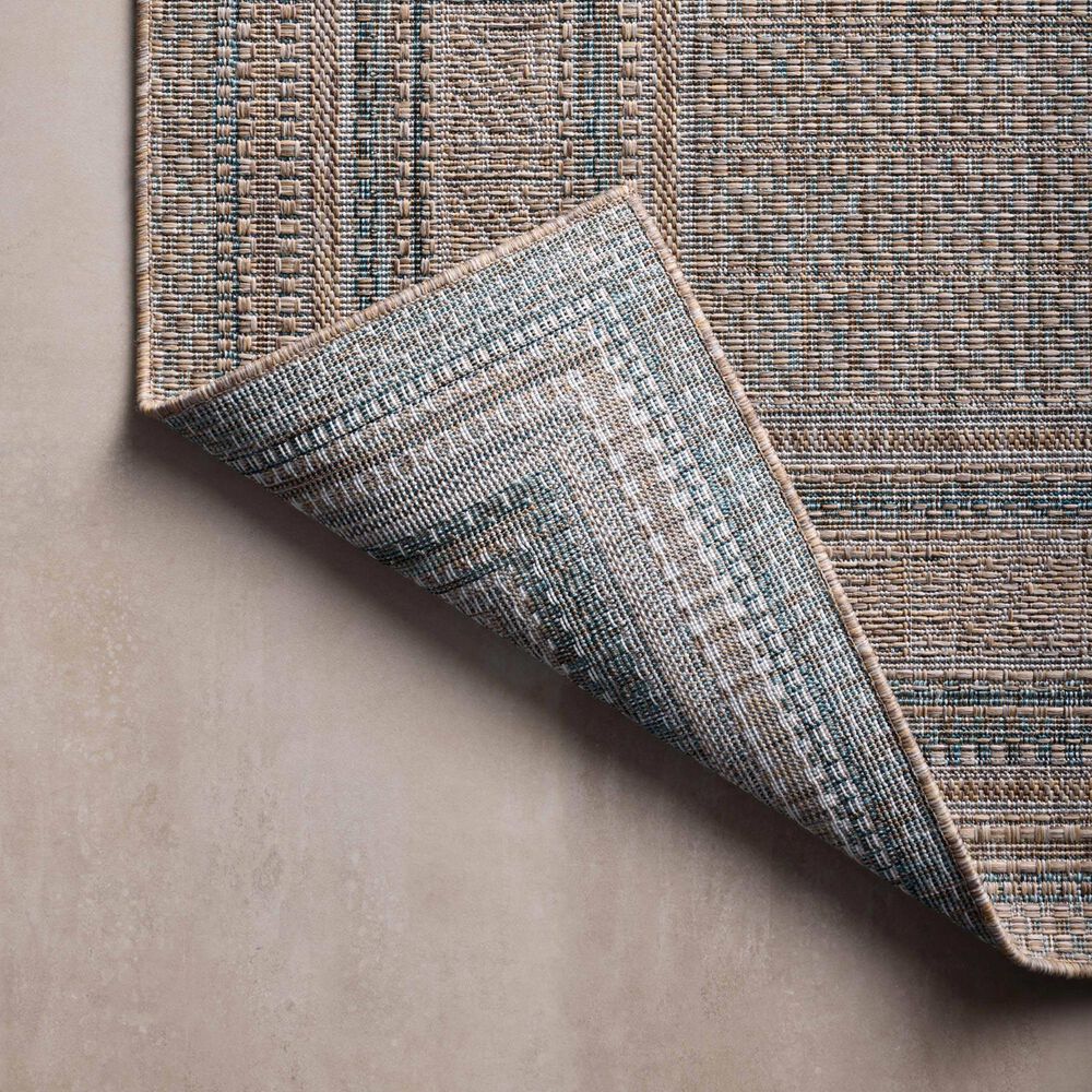 Amber Lewis x Loloi Topanga 5&#39;3&quot; x 7&#39;6&quot; Natural and Teal Indoor/Outdoor Area Rug, , large