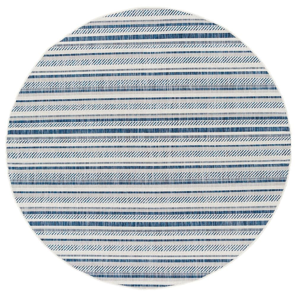 Surya Eagean EAG-2337 Navy, Light Blue, Blue and White 6&#39;7&quot; Round Indoor/Outdoor Area Rug, , large