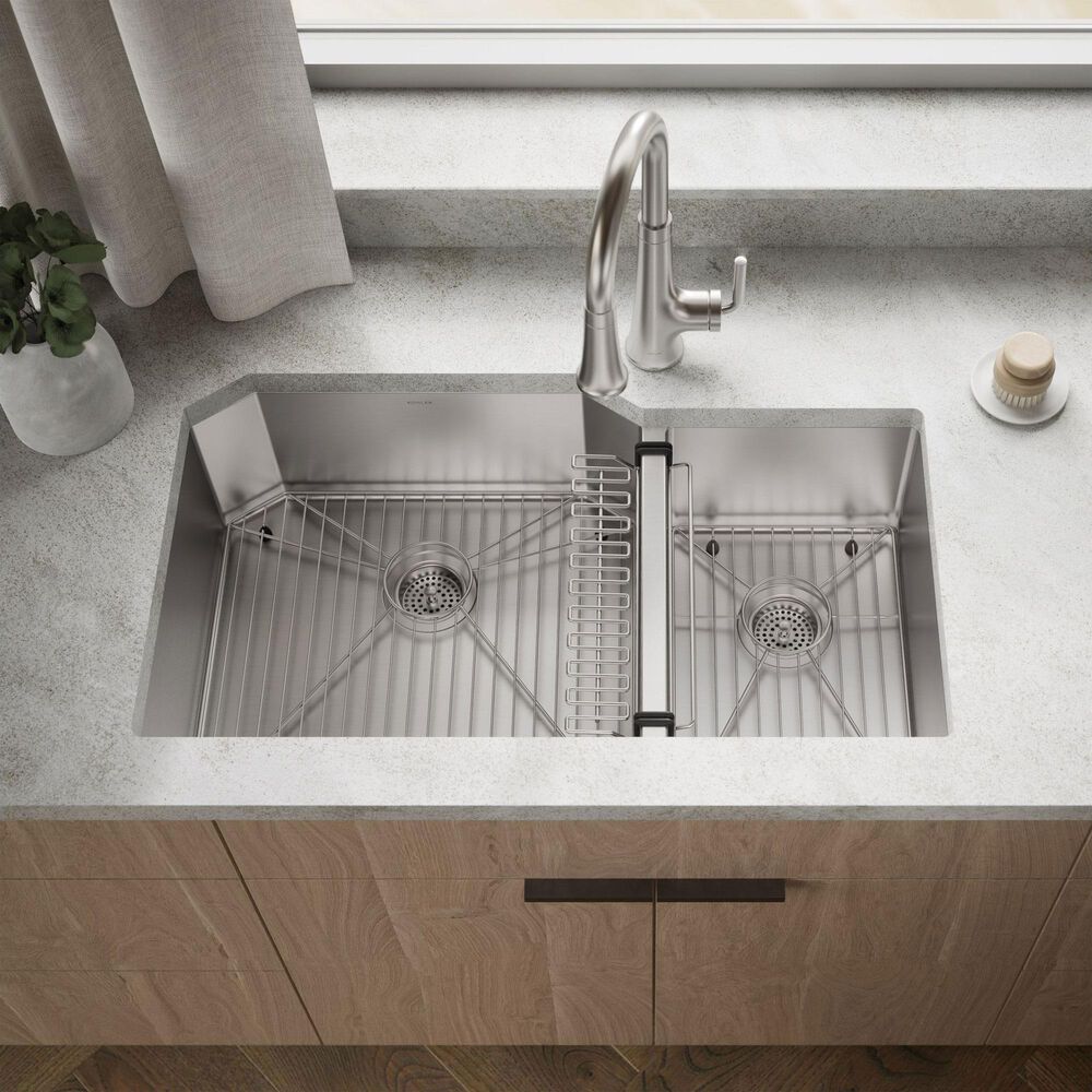 Kohler Strive 35.5" Undermount Double Bowl Kitchen Sinks in Stainless Steel, , large
