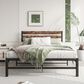 Hearth and Haven Full Platform Bed with Slat Wood Headboard in Black and Rustic Brown, , large