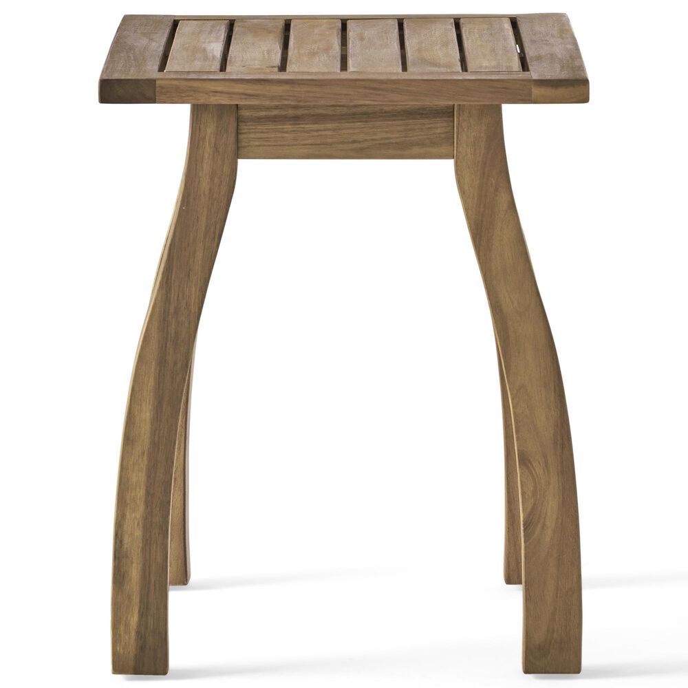 Hearth and Haven Selma Outdoor End Table with Slatted Top and Curved Legs in Natural Stained, , large