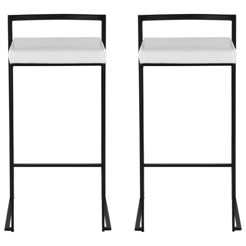 Lumisource Fuji Stackable Barstool with White Faux Leather Cushion in Black &#40;Set of 2&#41;, , large