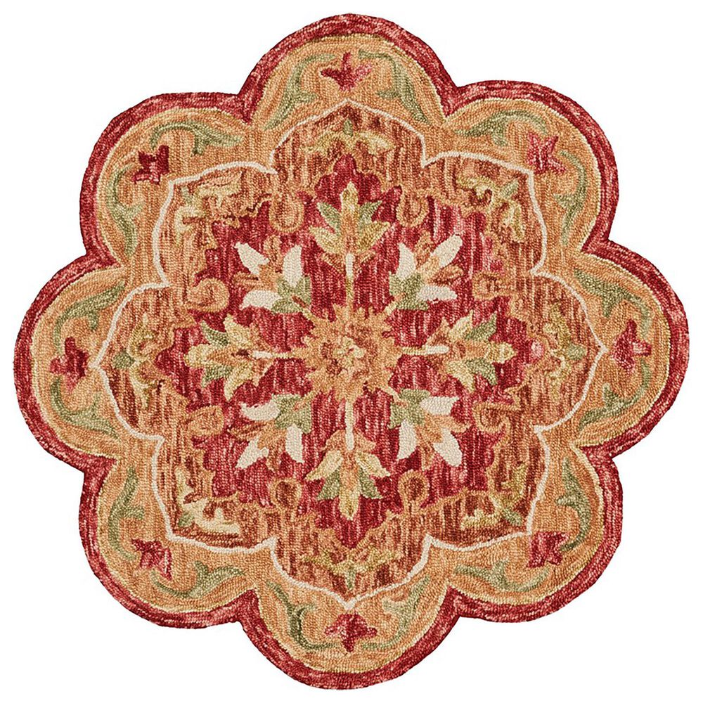 L&R Resources Sinuous Floral Medallion 4" Scalloped Red and Multicolor Area Rug, , large