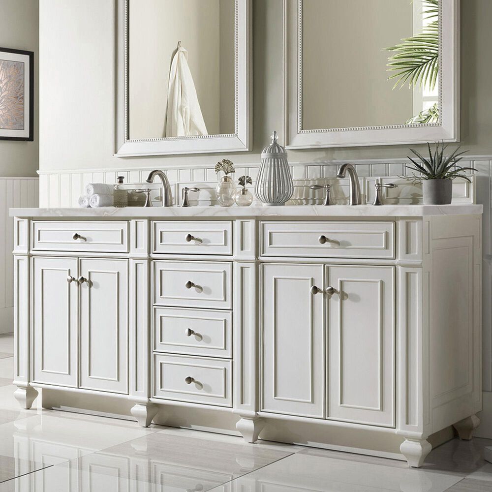 James Martin Vanities Bristol 72" Double Bathroom Vanity in Bright White with 3 cm Eternal Jasmine Pearl Silestone Top, Rectangular Sinks and FreePower Wireless Charger, , large