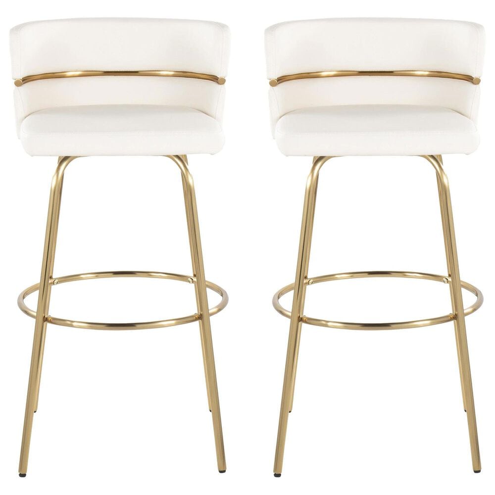 LumiSource Cinch 30" Swivel Barstool with White Upholstery in Gold (Set of 2), , large
