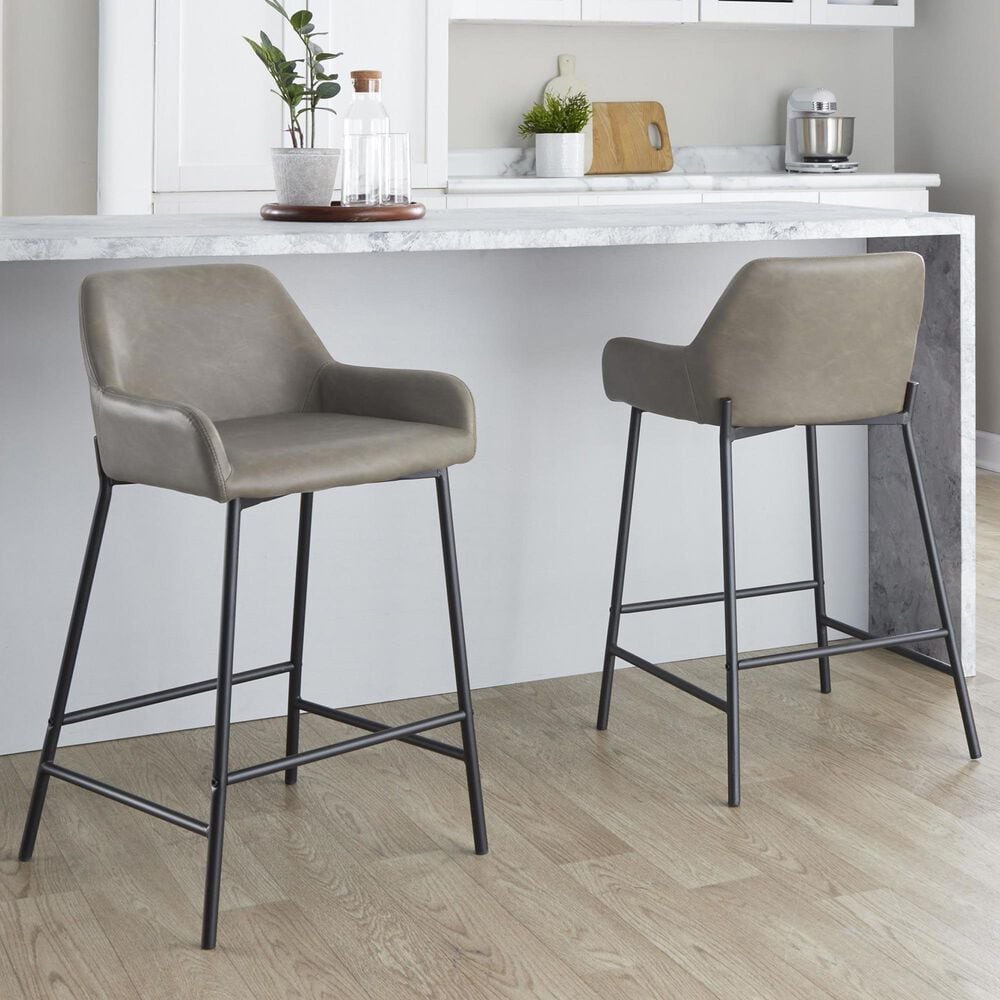 LumiSource Daniella 24" Counter Stool with Grey Upholstery in Black (Set of 2), , large