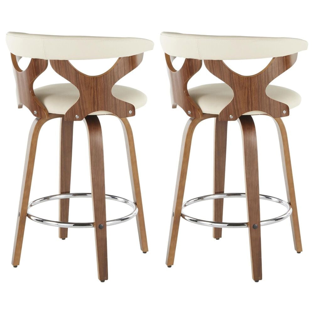 LumiSource Gardenia Swivel Fixed-Height Counter Stool with Cream Fabric Upholstery in Chrome and Walnut (Set of 2), , large