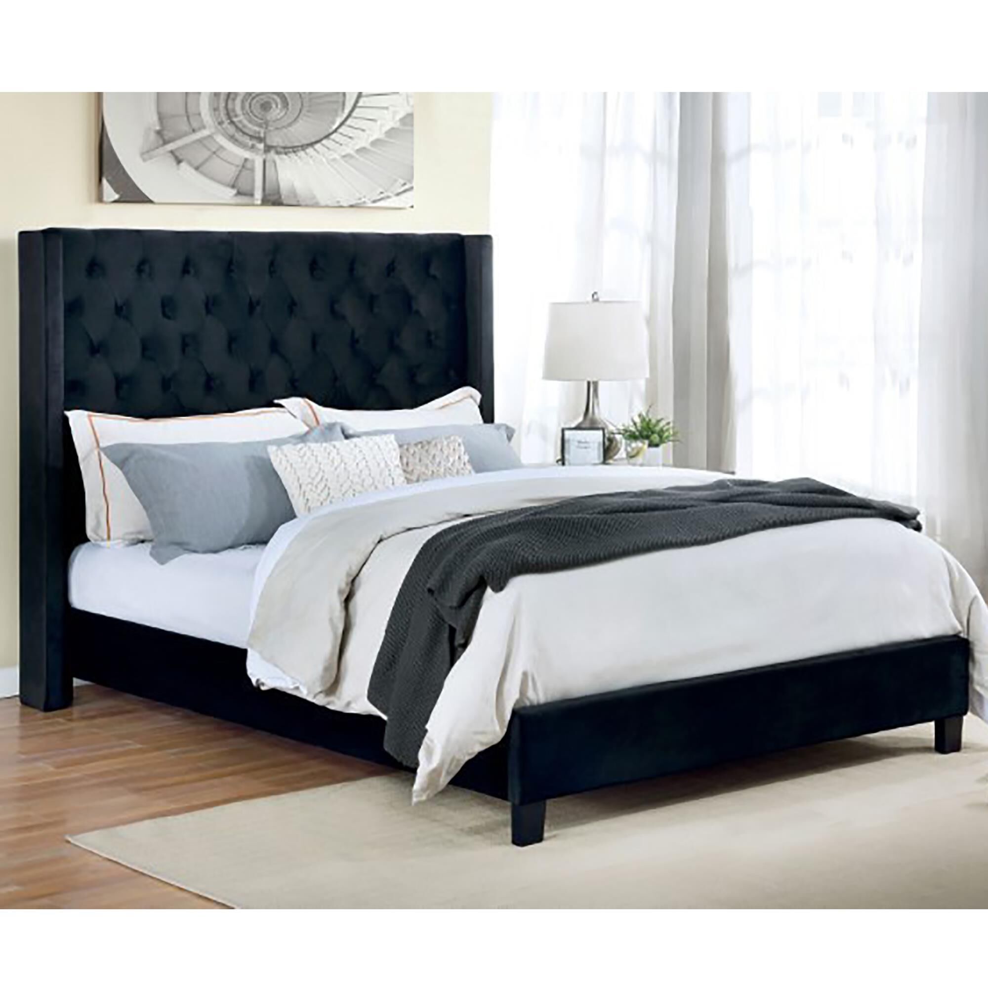 Furniture of America Ryleigh Queen Upholstered Bed in Black NFM