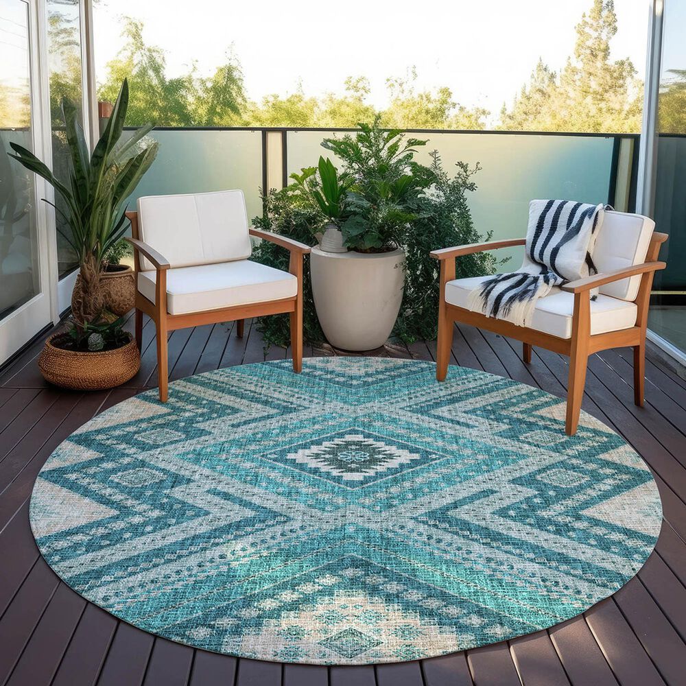 Dalyn Rug Company Portico PO5 Teal 8&#39; Round Area Rug, , large