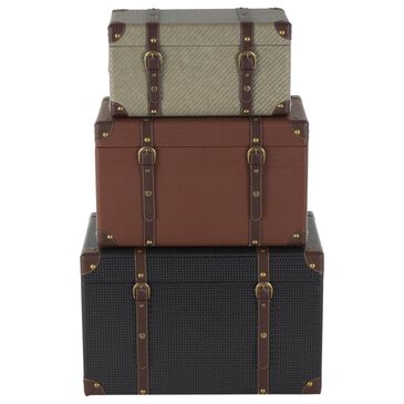 Maple and Jade 3-Piece Vintage Studded Woven Storage Decorative Trunk Set in Blue, Cream, and Maroon, , large
