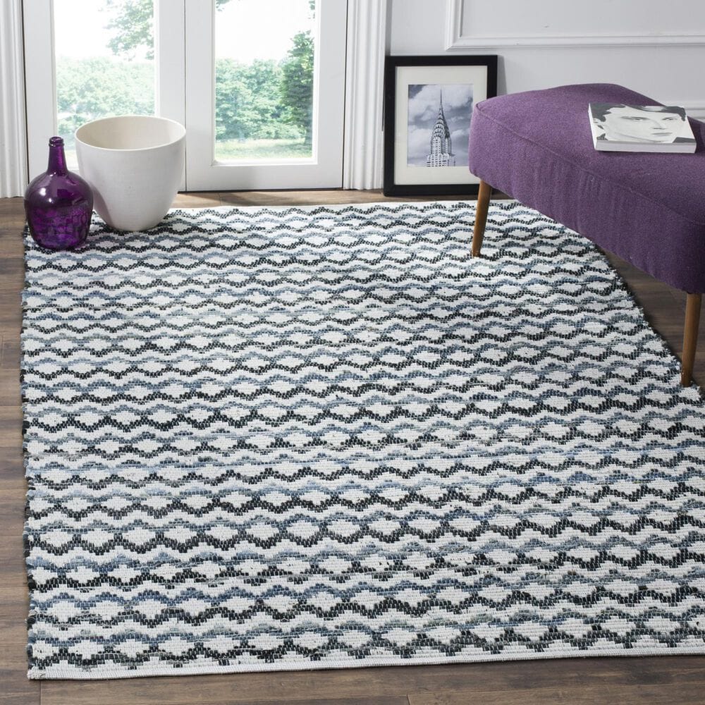 Safavieh Montauk Chevron 3&#39; x 5&#39; Ivory, Blue and Black Area Rug, , large