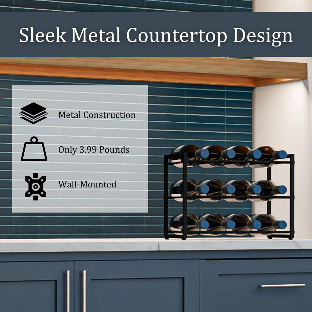 HOMLUX 3-Tier 12-Bottle Metal Countertop Wine Rack in Black, , large