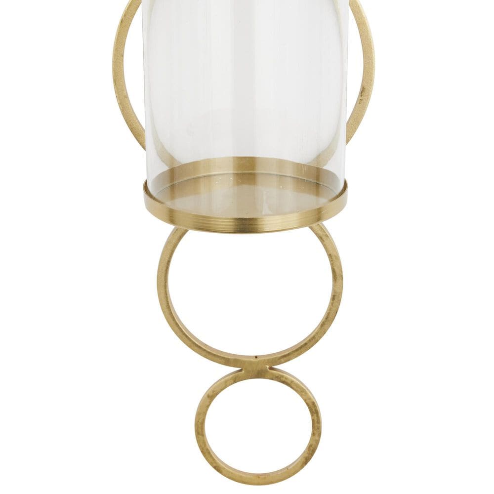 Maple and Jade 25&quot; Stacked Circle Single Indoor/Outdoor Wall Mount Candle Holder in Satin Gold and Clear, , large