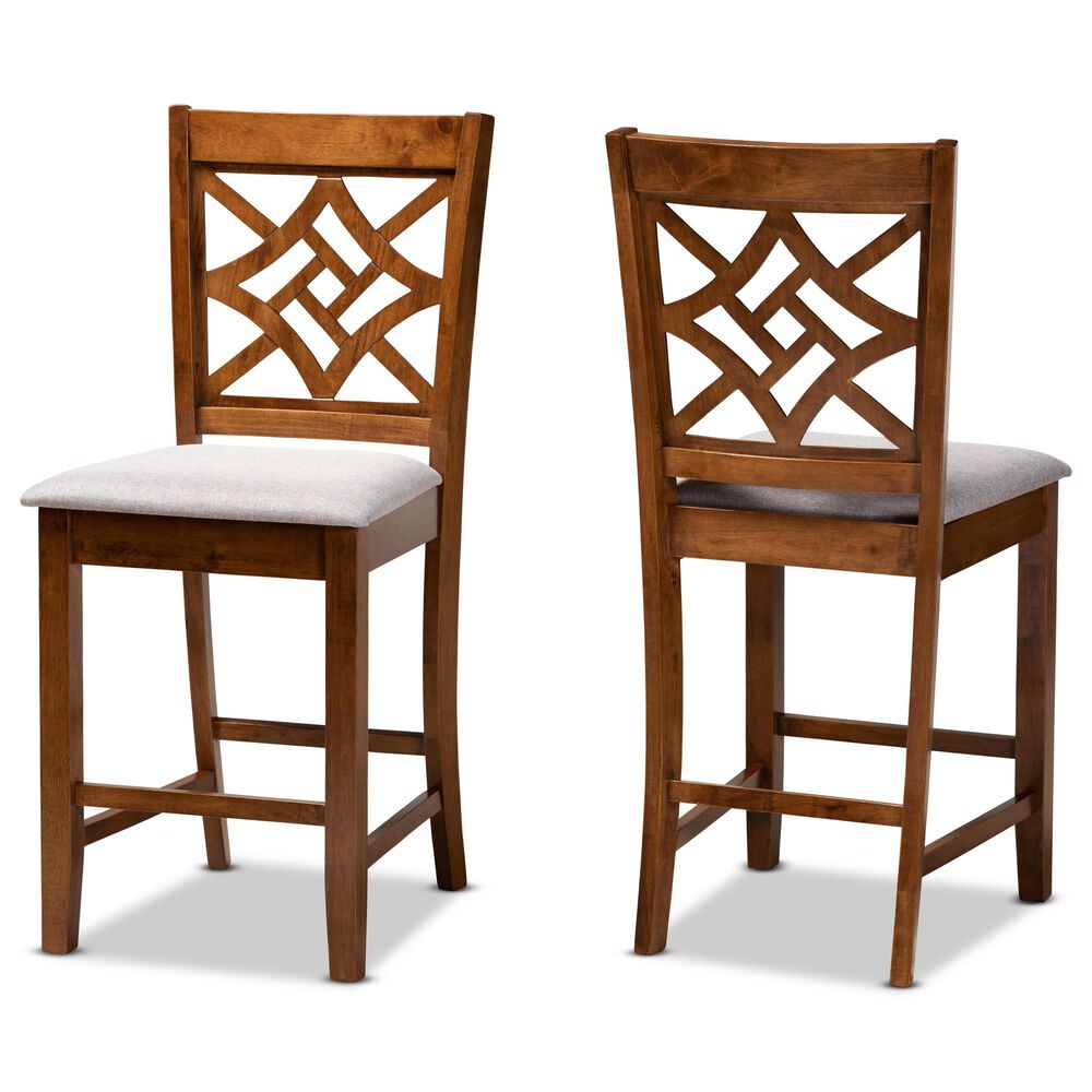 Baxton Studio Nicolette Counter Stool in Grey/Walnut Brown (Set of 2), , large