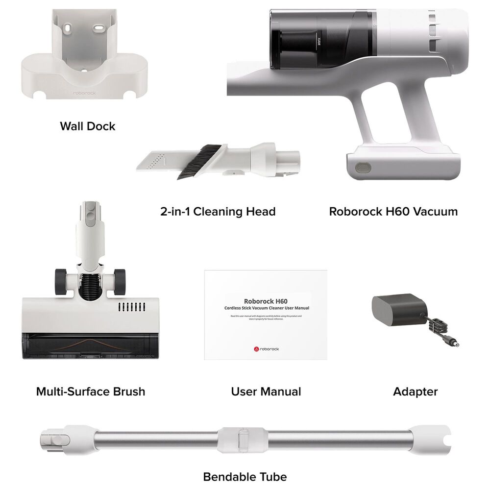 Roborock H60 Cordless Stick Vacuum Cleaner in White, , large